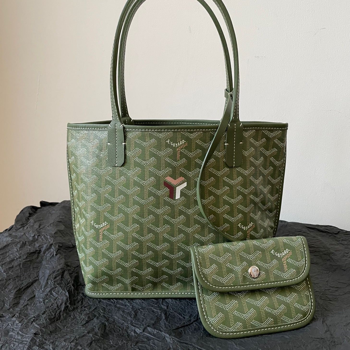 ANJOU MINI BAG 20 IN WOODLAND GREEN GOYARDINE CANVAS AND CALFSKIN