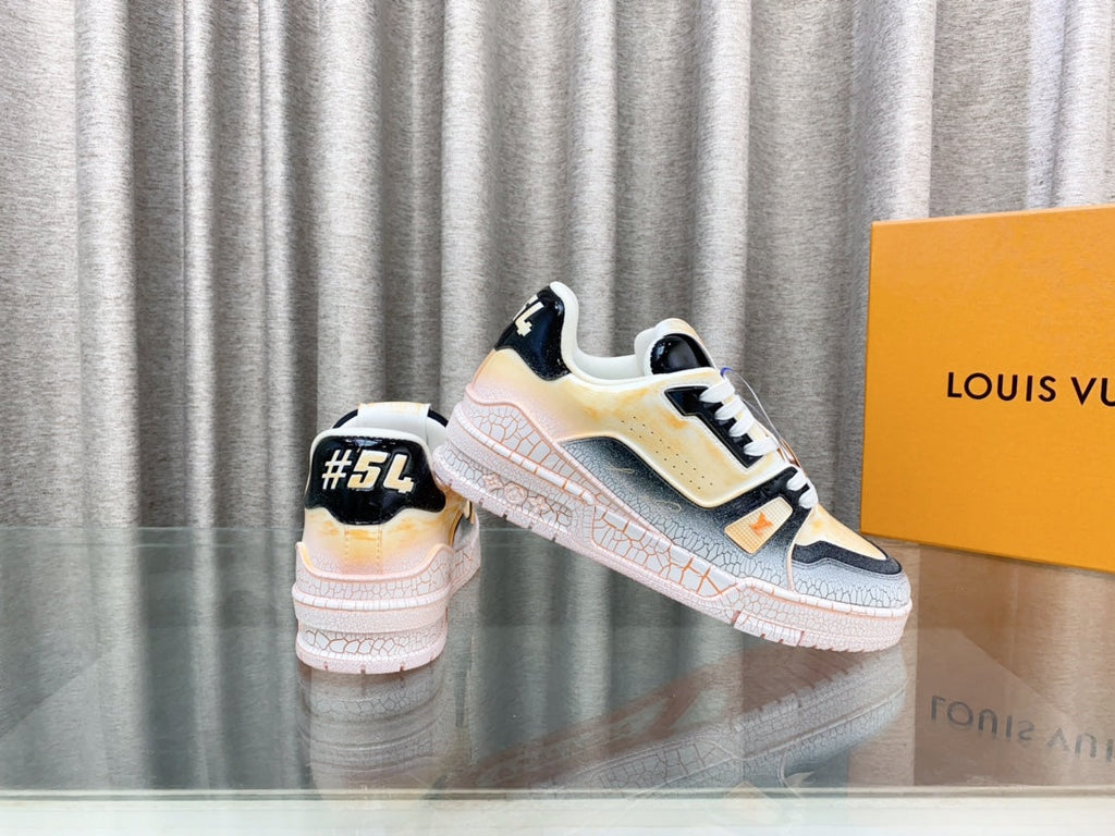 LV TRAINER SNEAKERS IN LIGHT ORANGE OMBRE MIX COLORFUL CALFSKIN