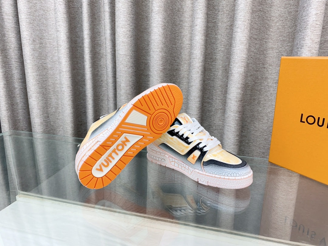 LV TRAINER SNEAKERS IN LIGHT ORANGE OMBRE MIX COLORFUL CALFSKIN