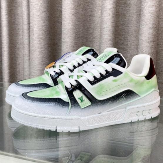 LV TRAINER SNEAKERS IN LIGHT GREEN OMBRE MIX COLORFUL CALFSKIN
