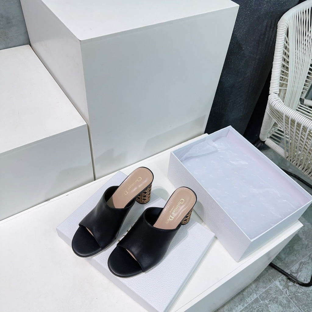 ICON HEELED SLIDE BLACK CALFSKIN 95 MM