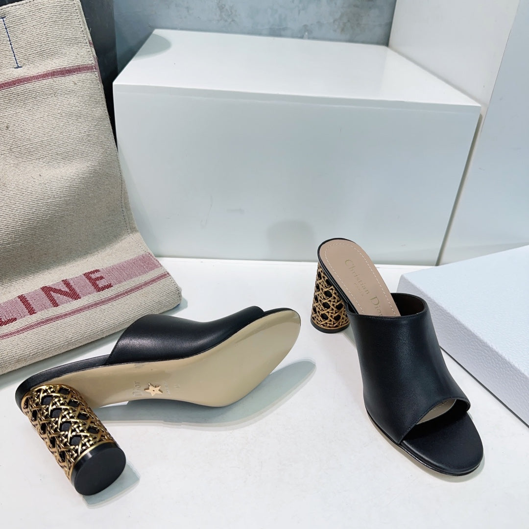 ICON HEELED SLIDE BLACK CALFSKIN 95 MM