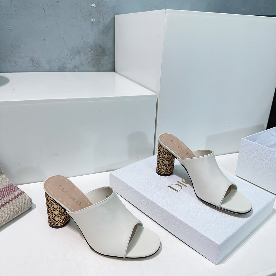 ICON HEELED SLIDE WHITE CALFSKIN 95 MM