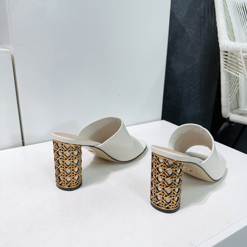 ICON HEELED SLIDE WHITE CALFSKIN 95 MM