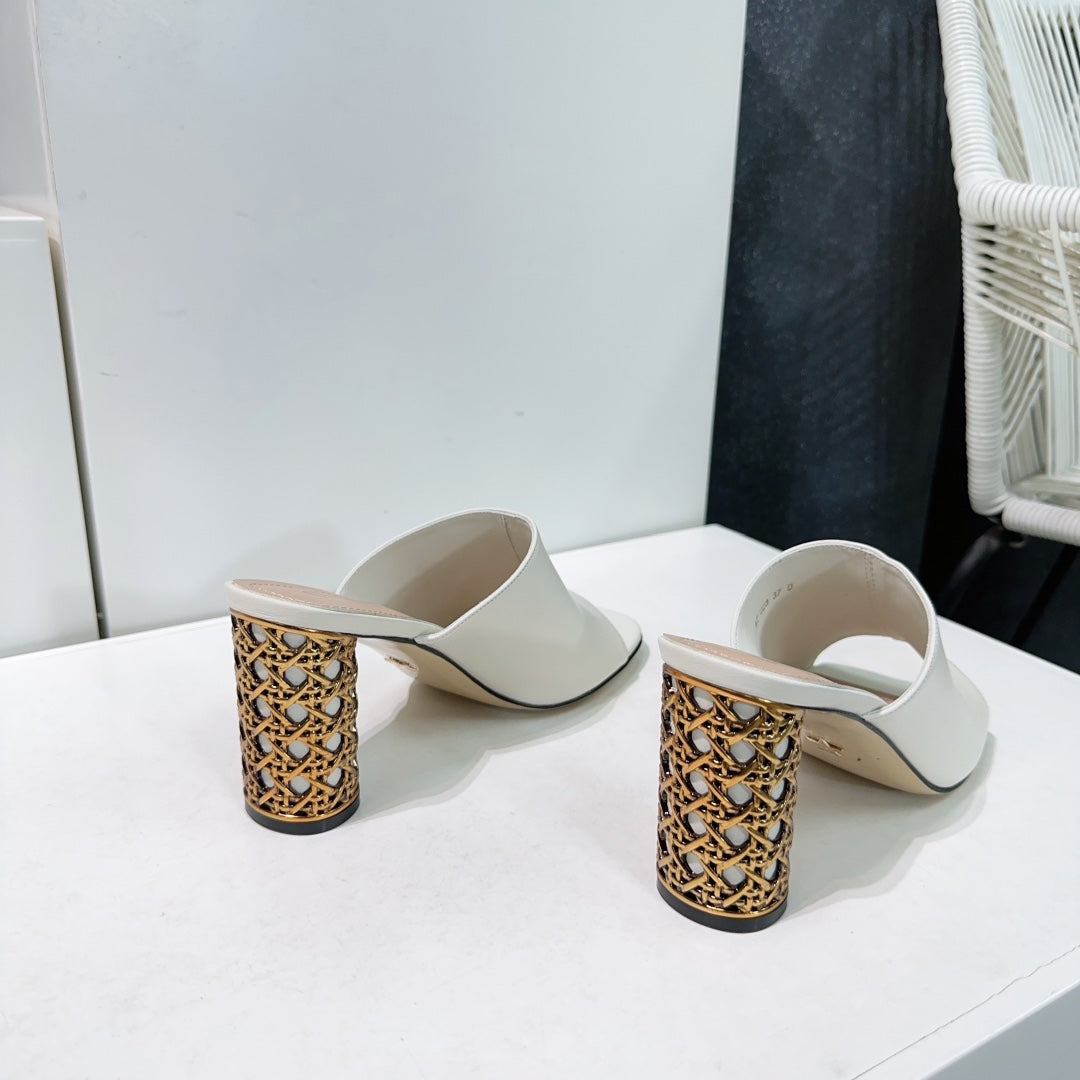 ICON HEELED SLIDE WHITE CALFSKIN 95 MM