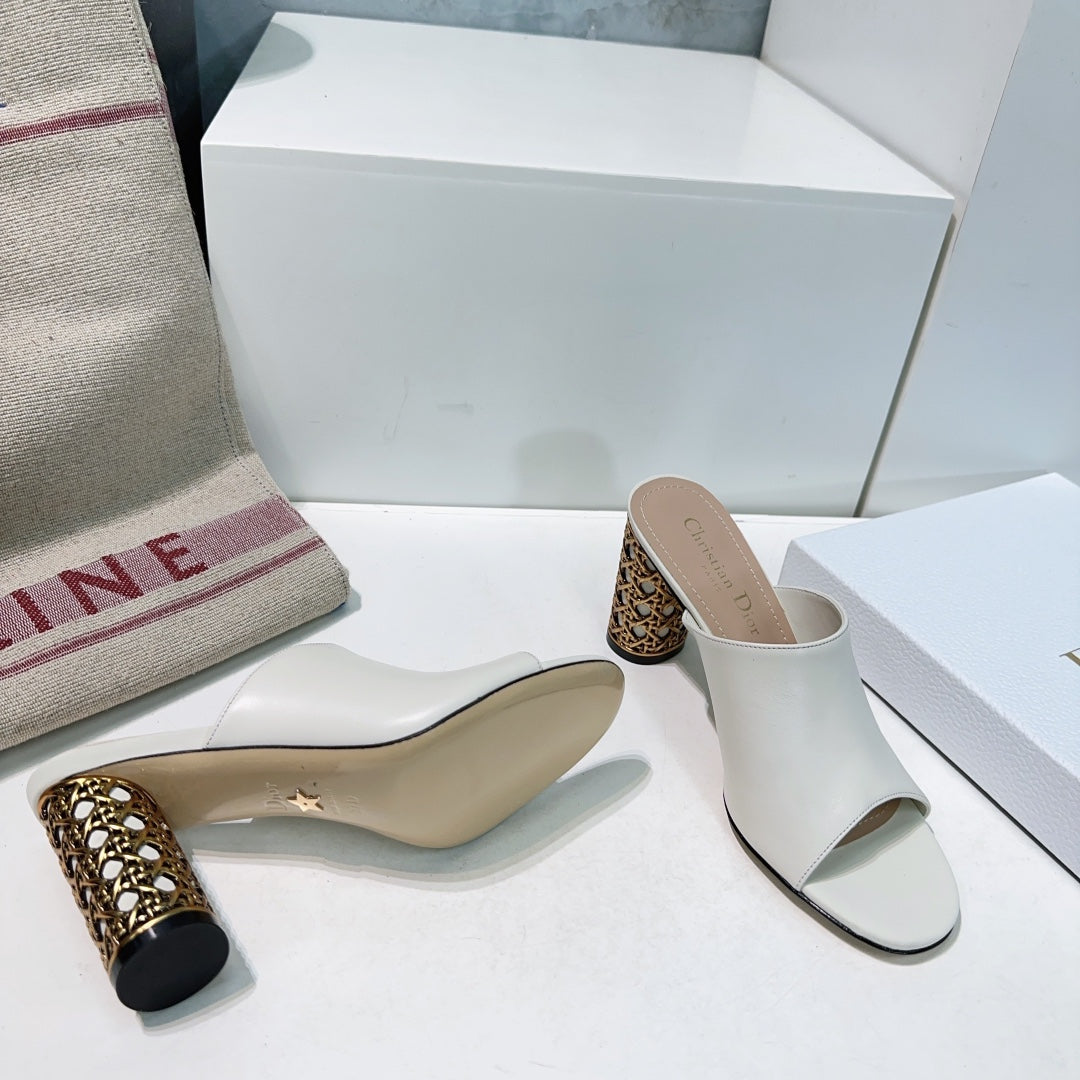 ICON HEELED SLIDE WHITE CALFSKIN 95 MM