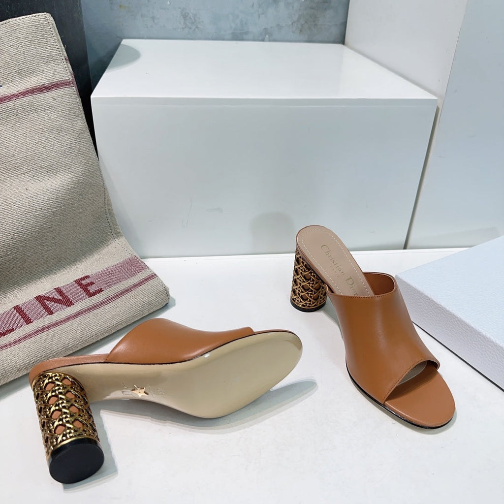 ICON HEELED SLIDE BRONZE BROWN CALFSKIN 95 MM