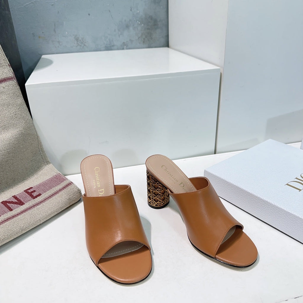 ICON HEELED SLIDE BRONZE BROWN CALFSKIN 95 MM