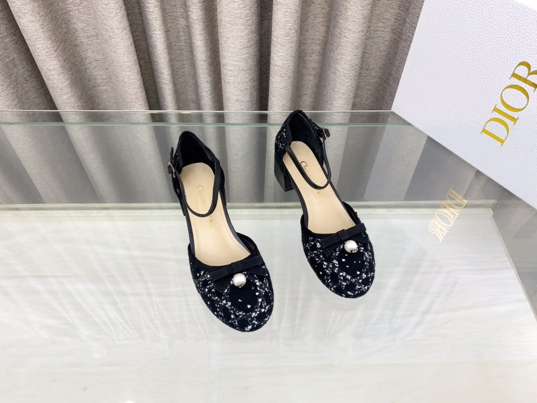 PEARL MARY JANE PUMP IN BLACK MIX WHITE TWEED 30 MM