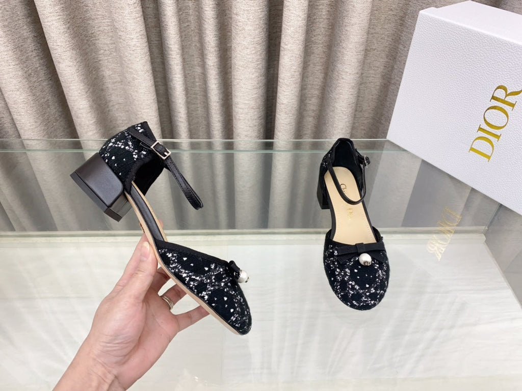 PEARL MARY JANE PUMP IN BLACK MIX WHITE TWEED 30 MM