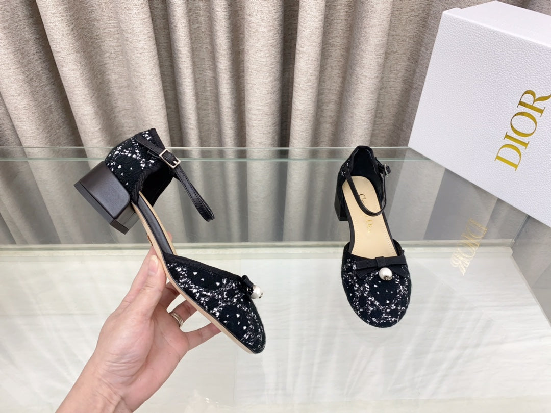 PEARL MARY JANE PUMP IN BLACK MIX WHITE TWEED 30 MM