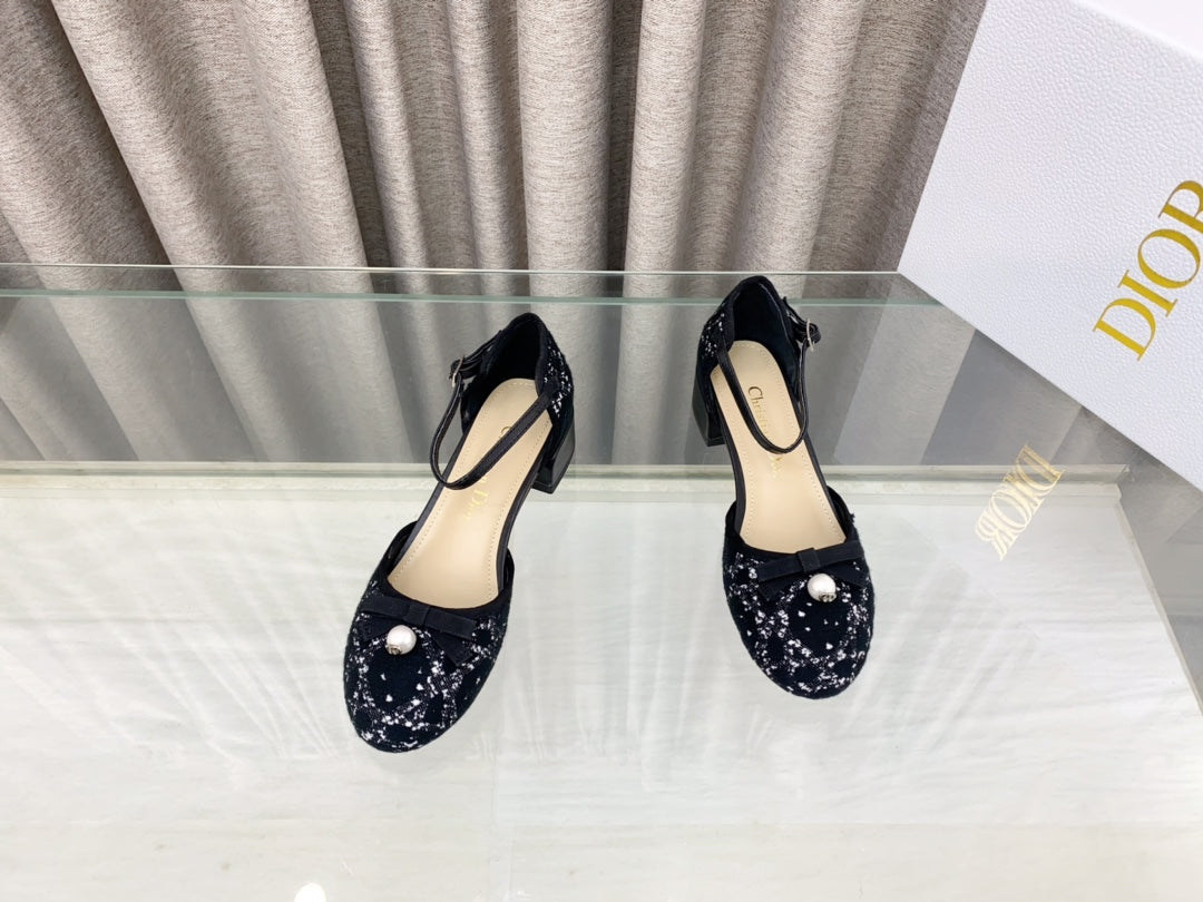 PEARL MARY JANE PUMP IN BLACK MIX WHITE TWEED 30 MM