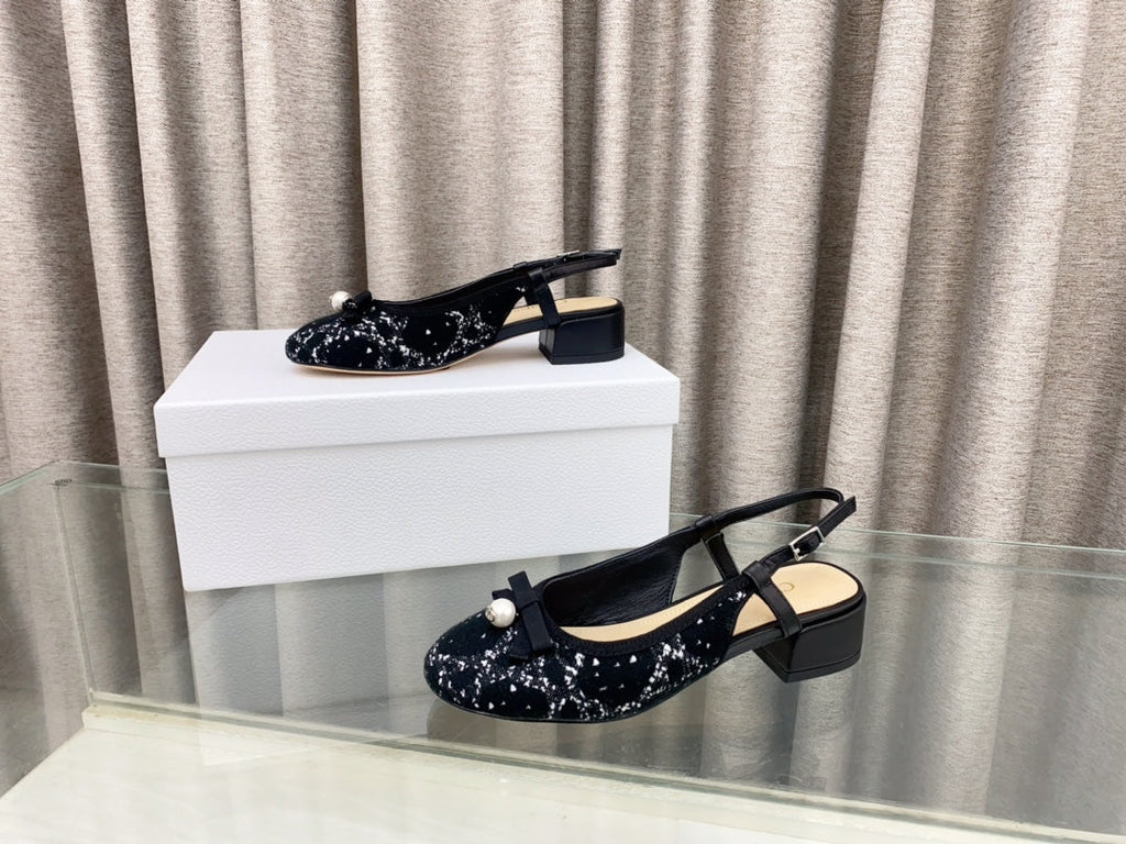 PEARL MARY JANE SLINGBACKS IN BLACK MIX WHITE TWEED 30 MM
