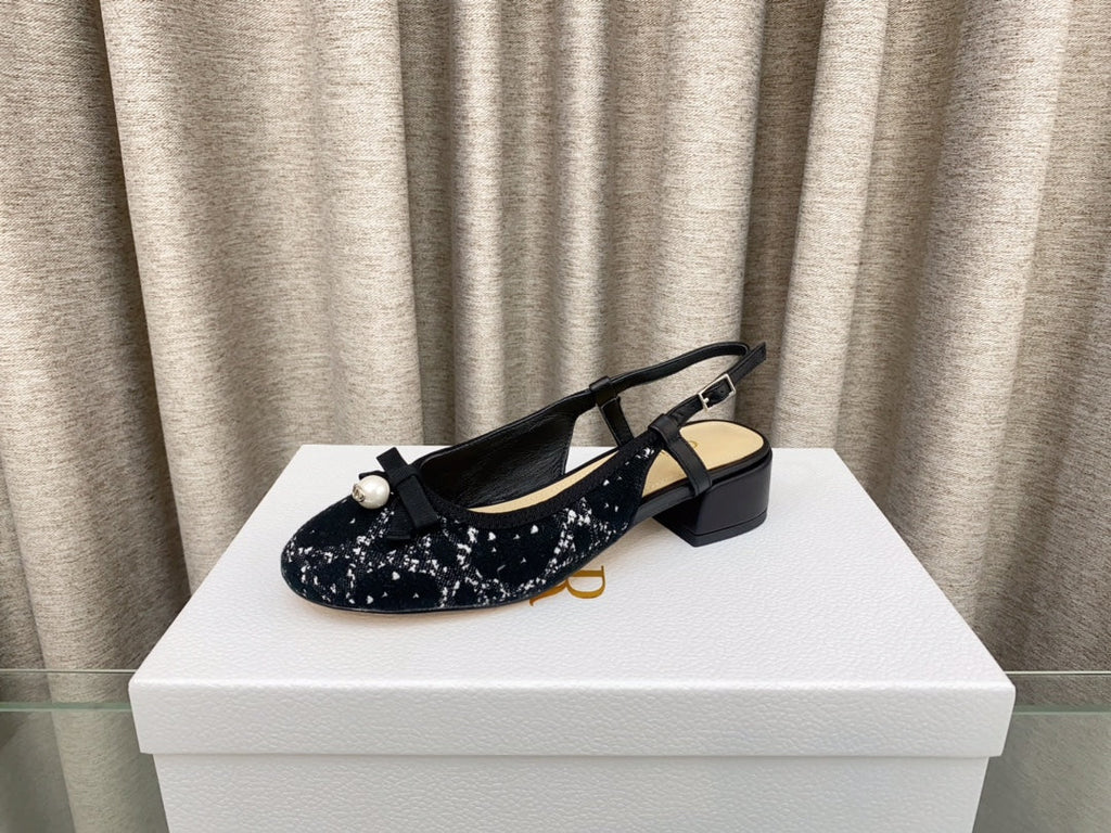 PEARL MARY JANE SLINGBACKS IN BLACK MIX WHITE TWEED 30 MM