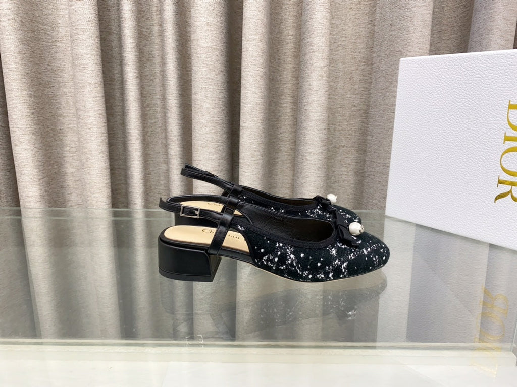 PEARL MARY JANE SLINGBACKS IN BLACK MIX WHITE TWEED 30 MM