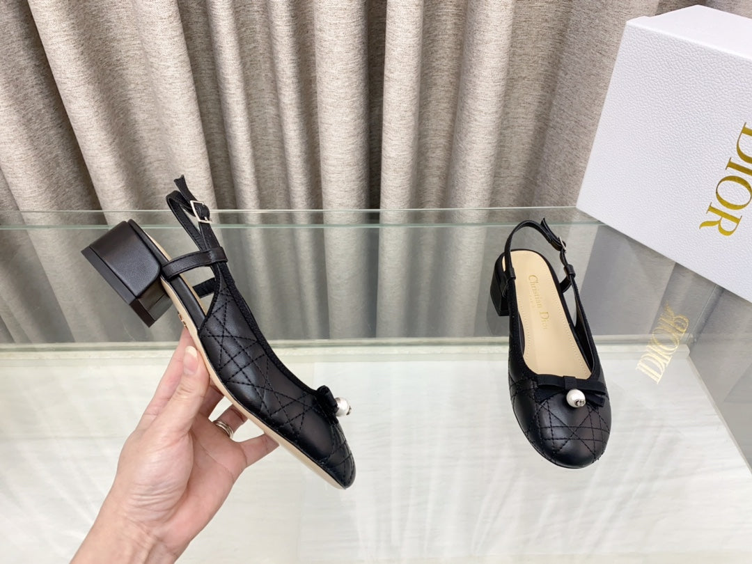 PEARL MARY JANE SLINGBACKS IN BLACK LAMBSKIN 30 MM