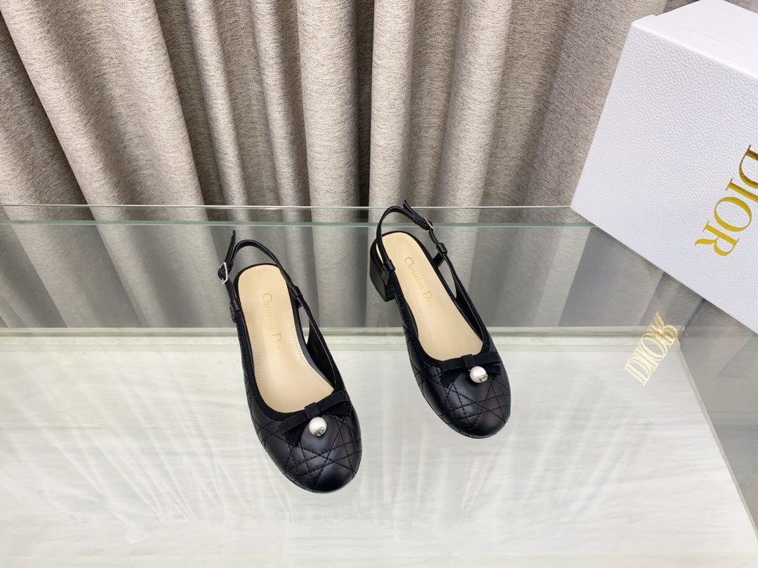 PEARL MARY JANE SLINGBACKS IN BLACK LAMBSKIN 30 MM