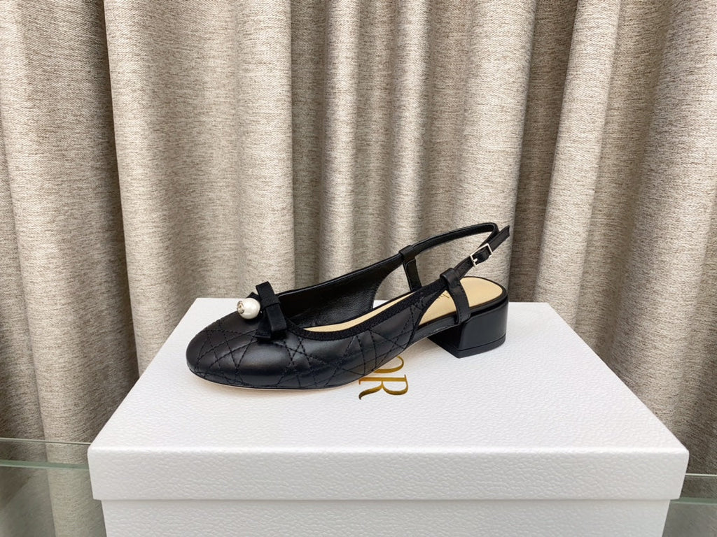 PEARL MARY JANE SLINGBACKS IN BLACK LAMBSKIN 30 MM