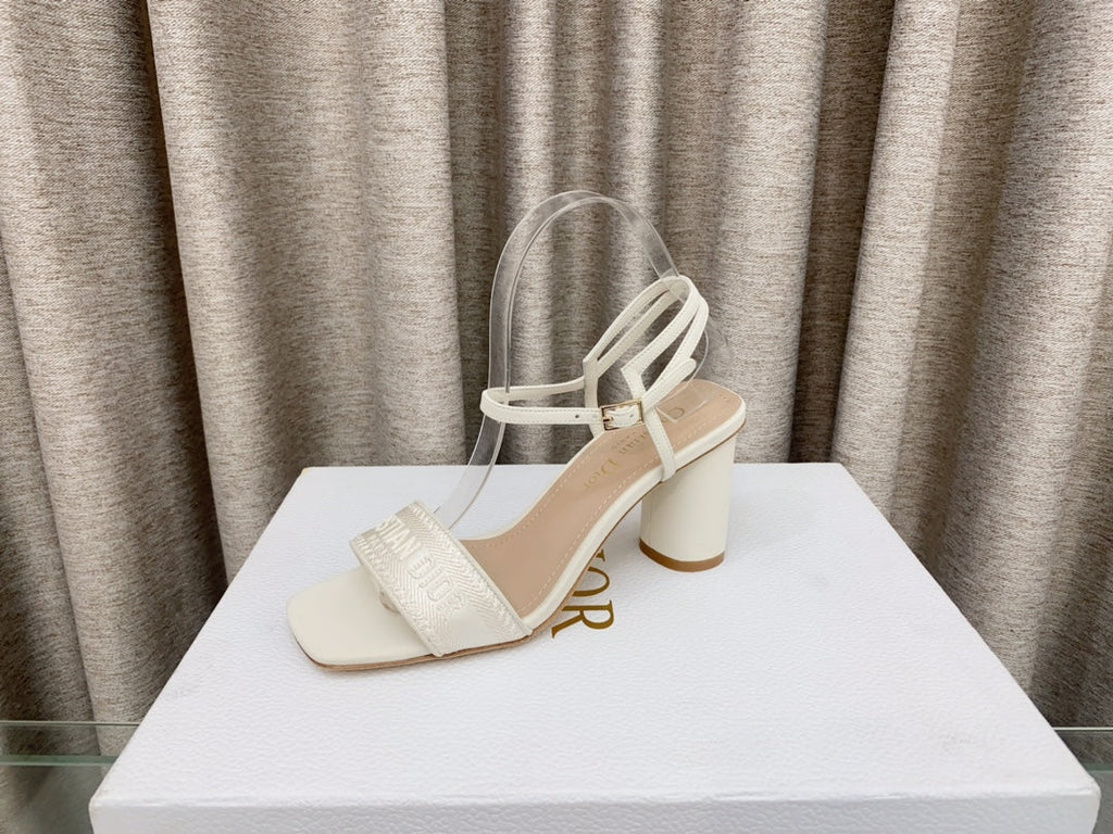 DWAY HIGH HEEL EMBROIDERED SANDAL WHITE CALFSKIN 75 MM