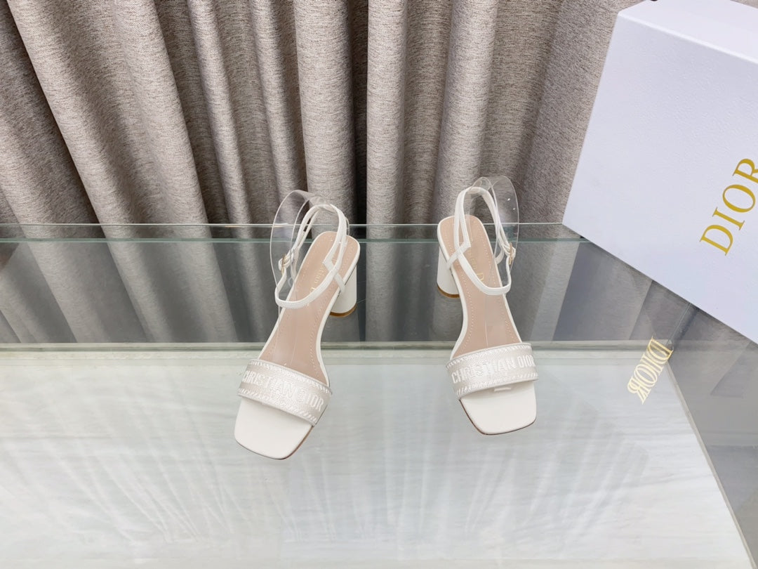 DWAY HIGH HEEL EMBROIDERED SANDAL WHITE CALFSKIN 75 MM