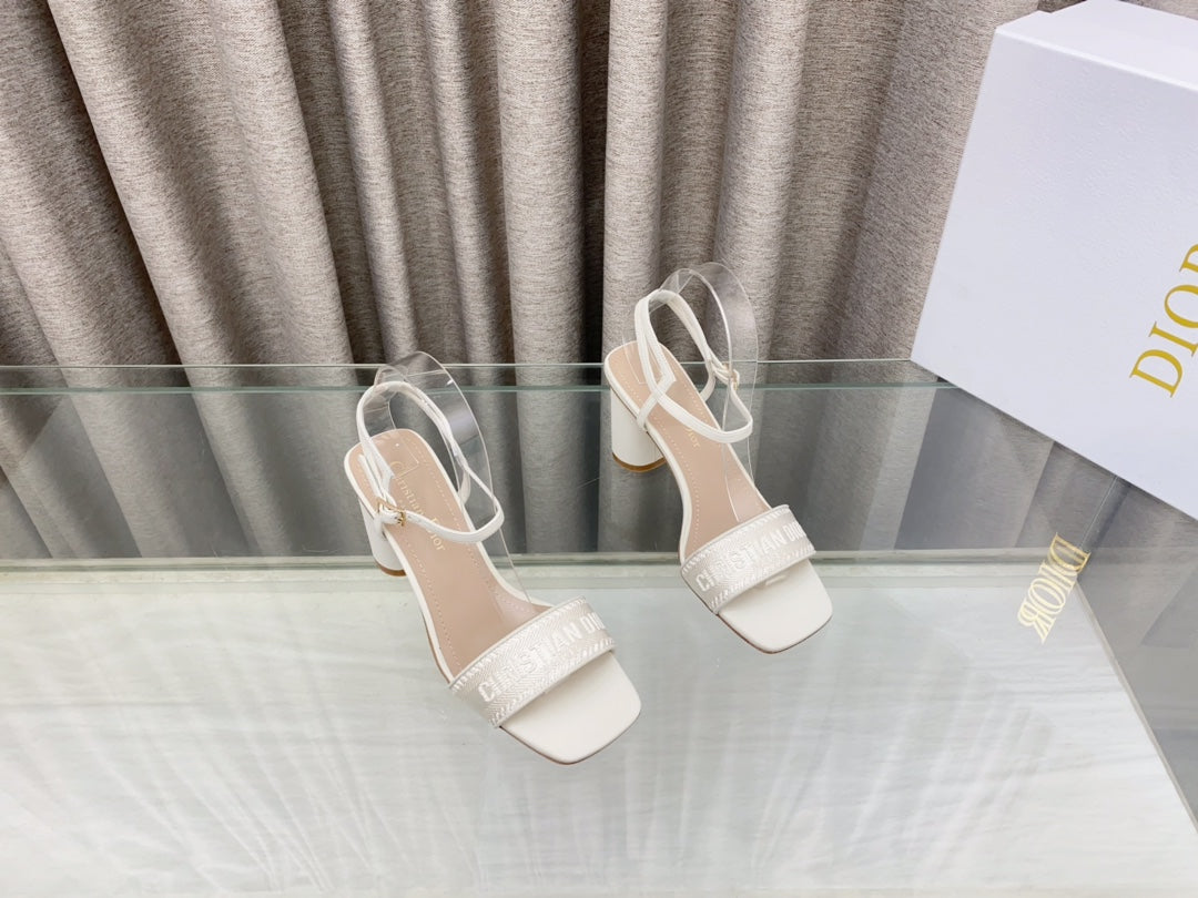 DWAY HIGH HEEL EMBROIDERED SANDAL WHITE CALFSKIN 75 MM