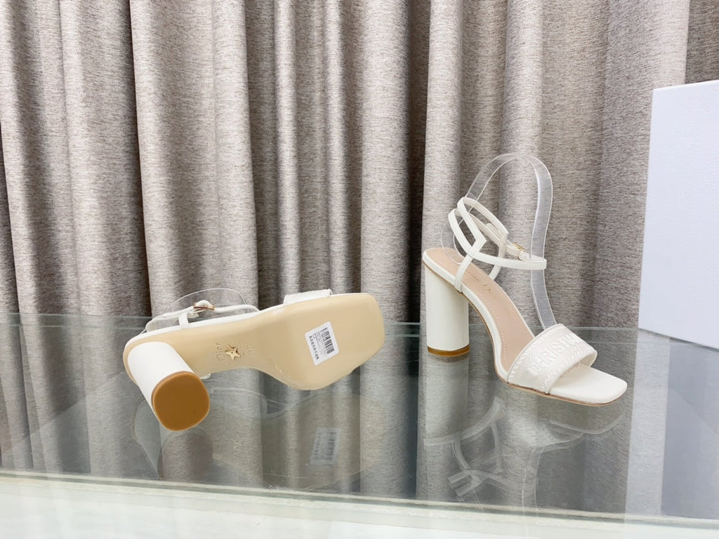 DWAY HIGH HEEL EMBROIDERED SANDAL WHITE CALFSKIN 95 MM
