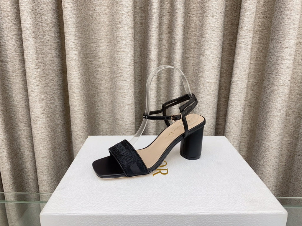 DWAY HIGH HEEL EMBROIDERED SANDAL BLACK CALFSKIN 75 MM