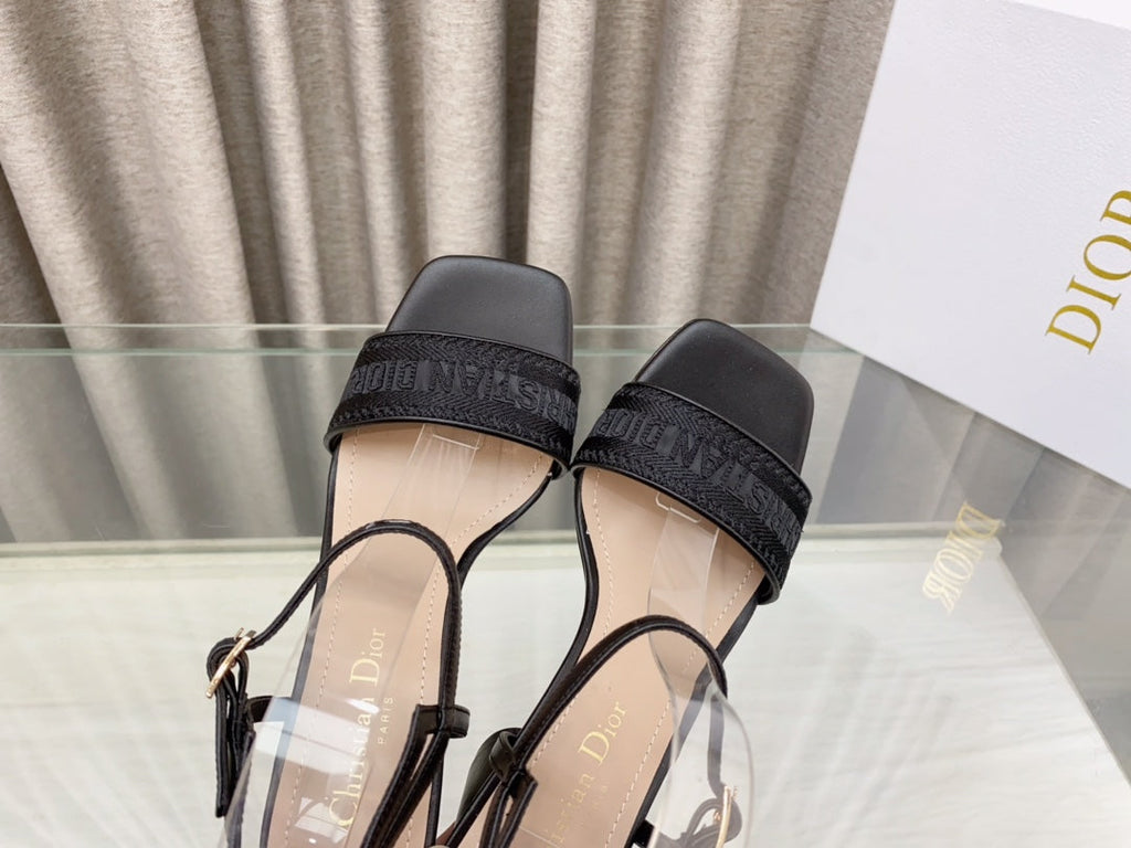 DWAY HIGH HEEL EMBROIDERED SANDAL BLACK CALFSKIN 75 MM