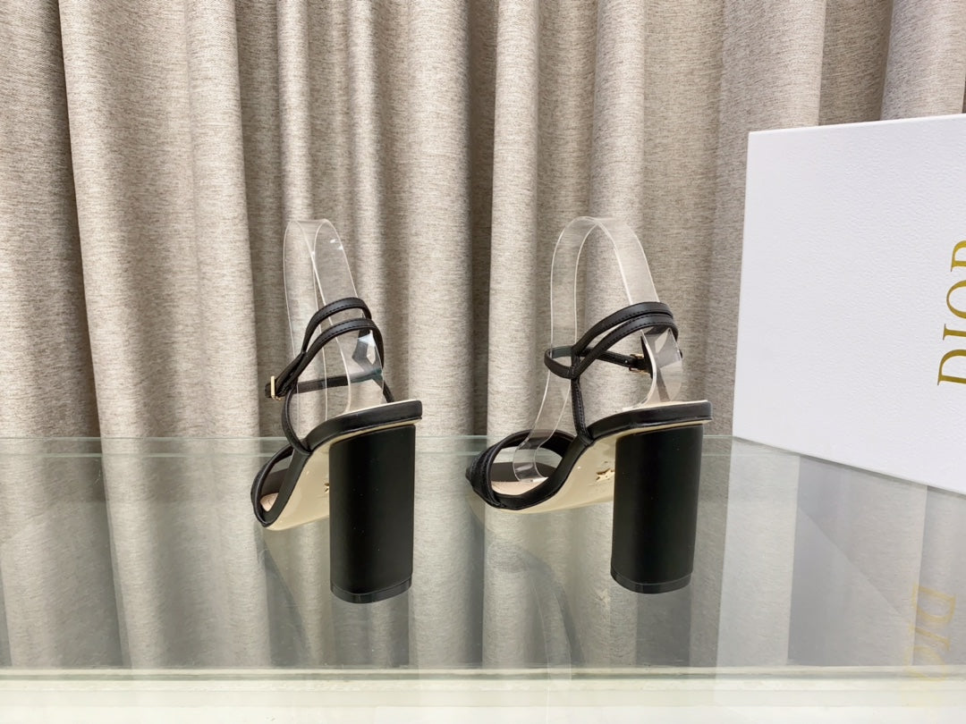 DWAY HIGH HEEL EMBROIDERED SANDAL BLACK CALFSKIN 95 MM