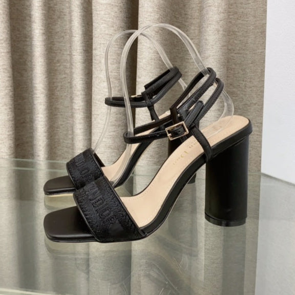 DWAY HIGH HEEL EMBROIDERED SANDAL BLACK CALFSKIN 95 MM