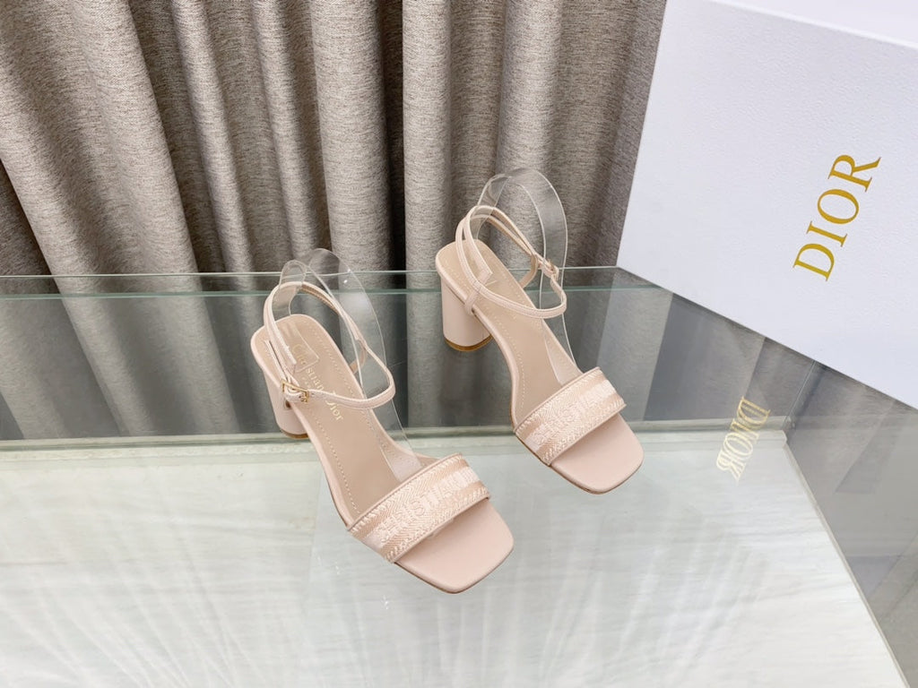 DWAY HIGH HEEL EMBROIDERED SANDAL LIGHT PINK CALFSKIN 75 MM