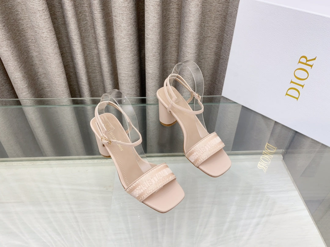 DWAY HIGH HEEL EMBROIDERED SANDAL LIGHT PINK CALFSKIN 75 MM