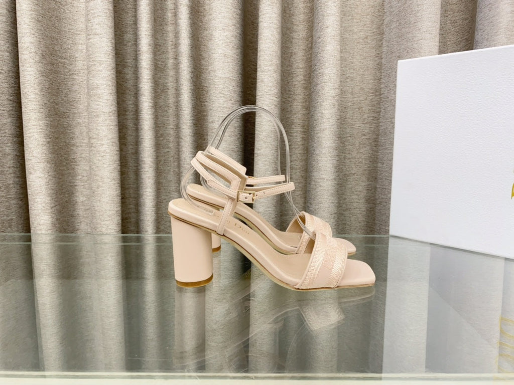 DWAY HIGH HEEL EMBROIDERED SANDAL LIGHT PINK CALFSKIN 75 MM