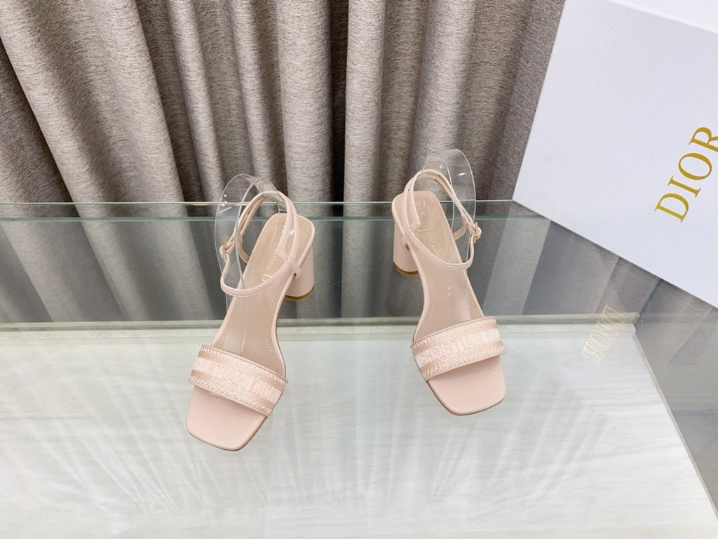 DWAY HIGH HEEL EMBROIDERED SANDAL LIGHT PINK CALFSKIN 75 MM