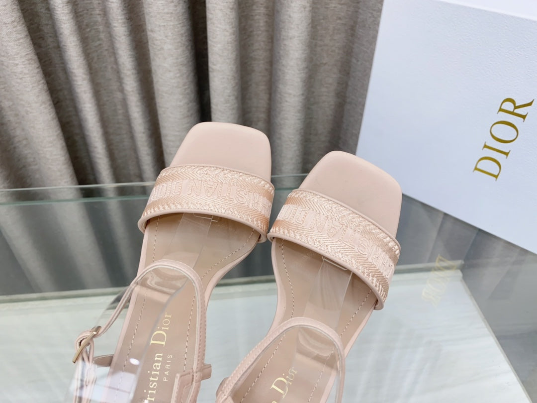DWAY HIGH HEEL EMBROIDERED SANDAL LIGHT PINK CALFSKIN 95 MM