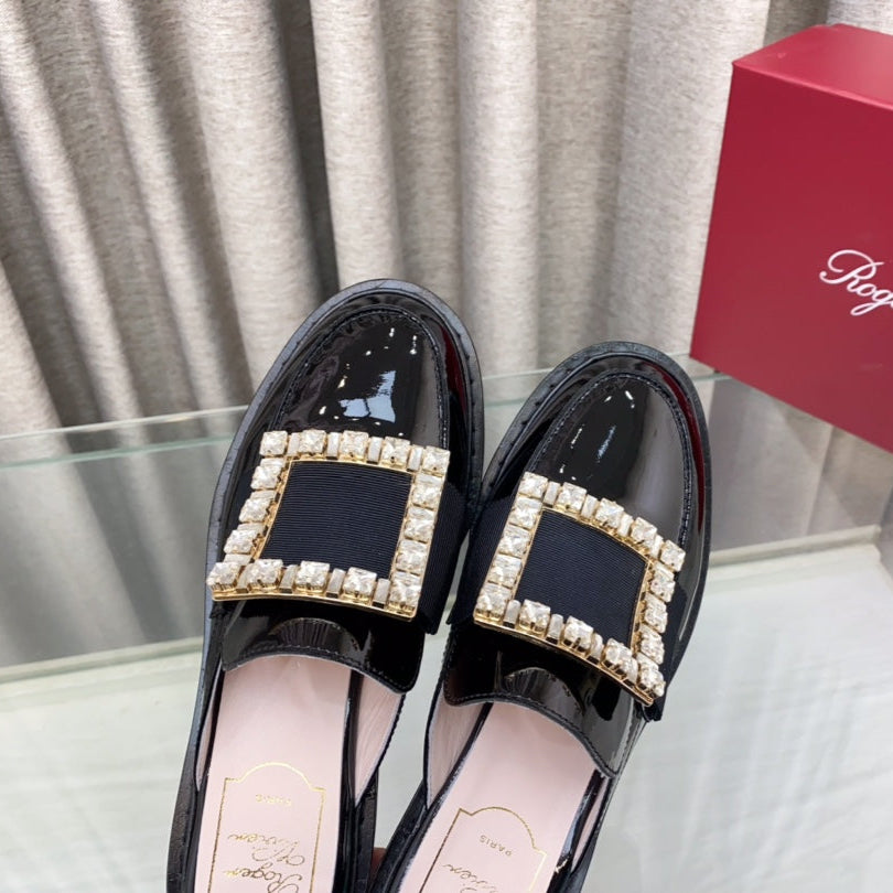 VIV' RANGERS MULES IN BLACK PATENT CALFSKIN CRYSTAL BUCKLE