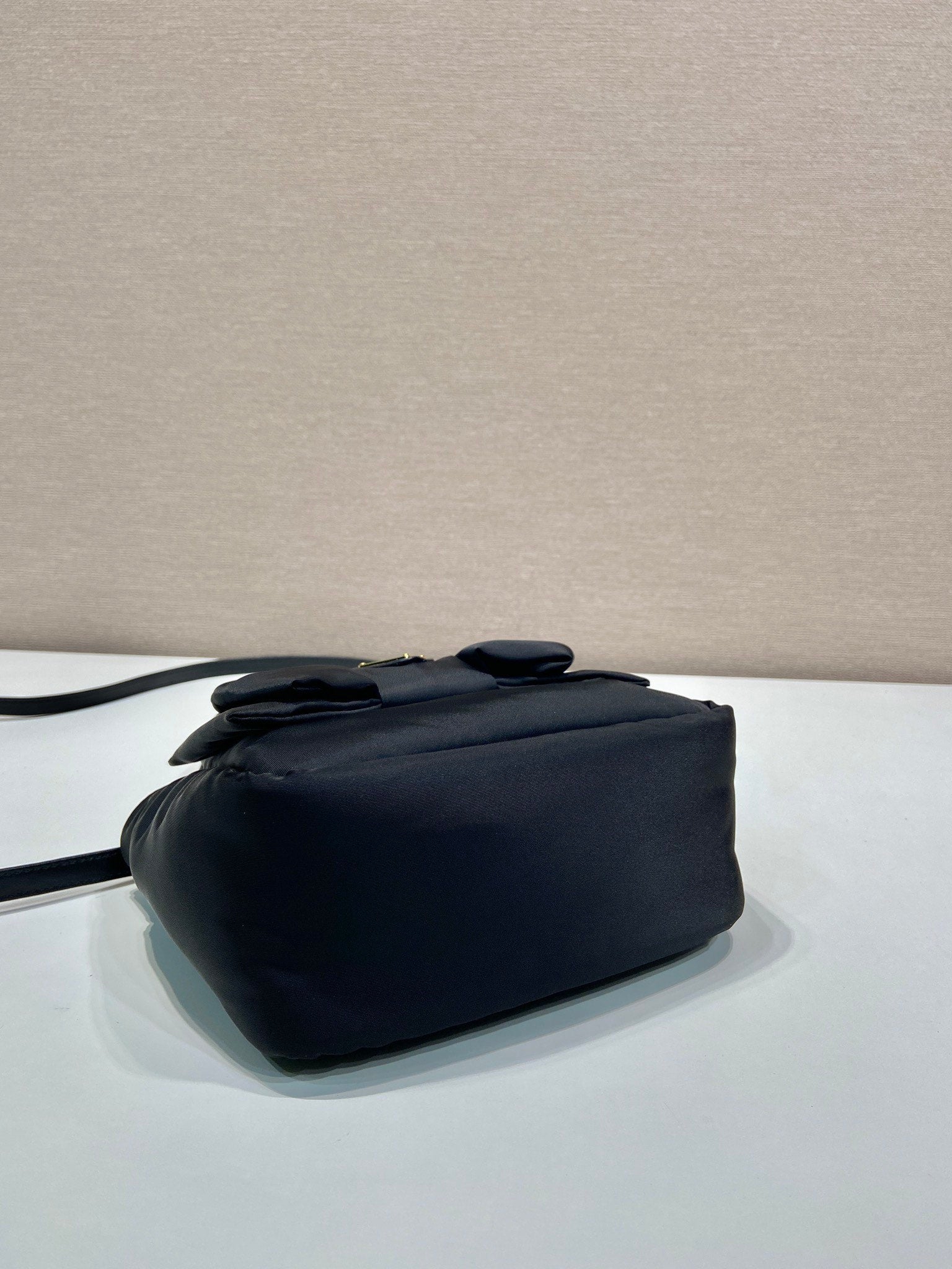 MINI BOW TOTE BAG 18 IN BLACK PADDED NYLON FABRIC