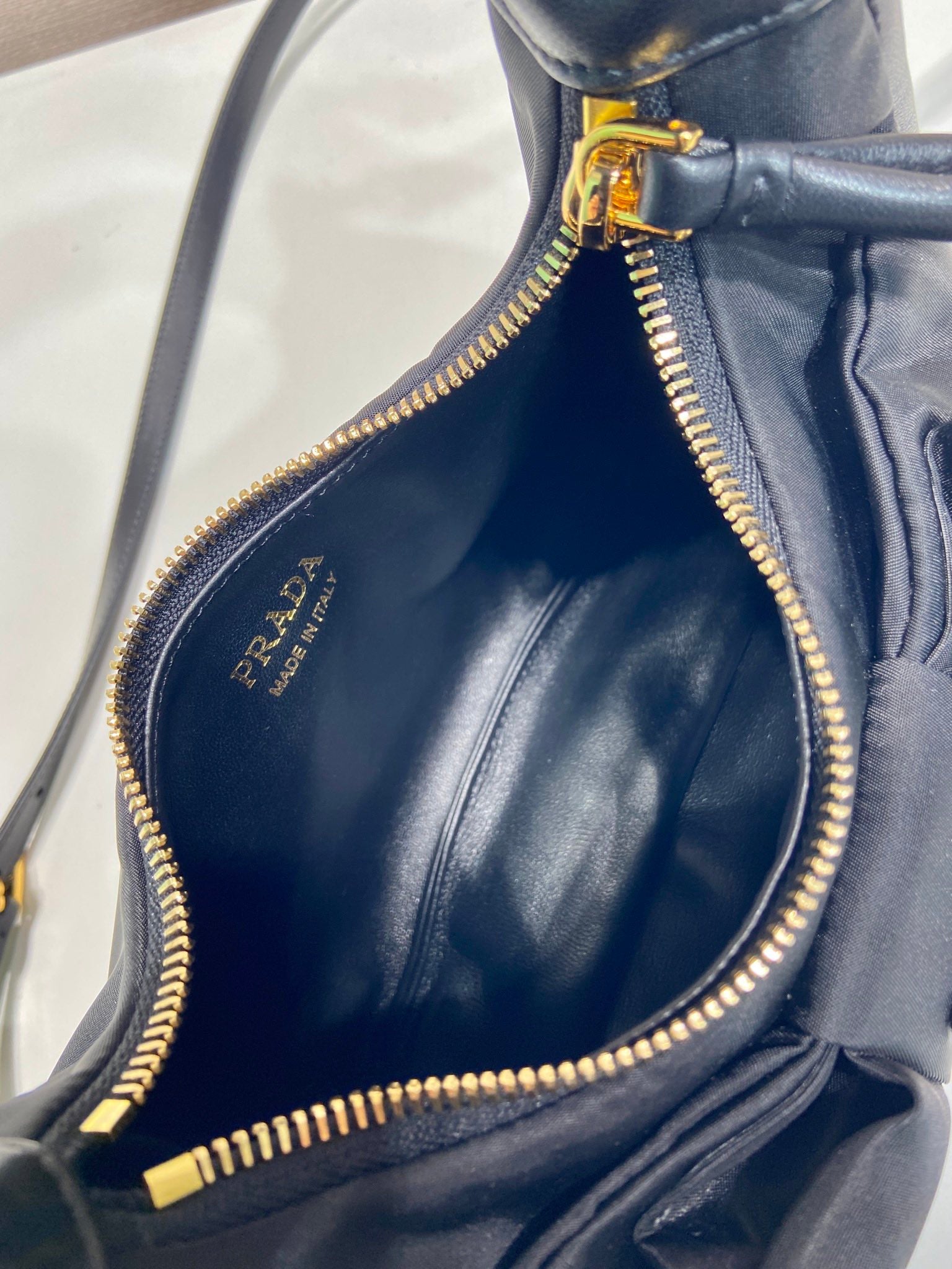 BOW HOBO BAG 22 IN BLACK RE-NYLON AND LAMBSKIN