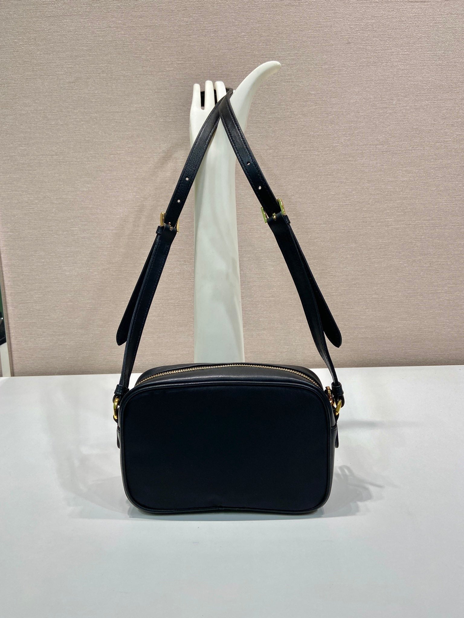 BOW BAG 18 IN BLACK RE-NYLON AND LAMBSKIN