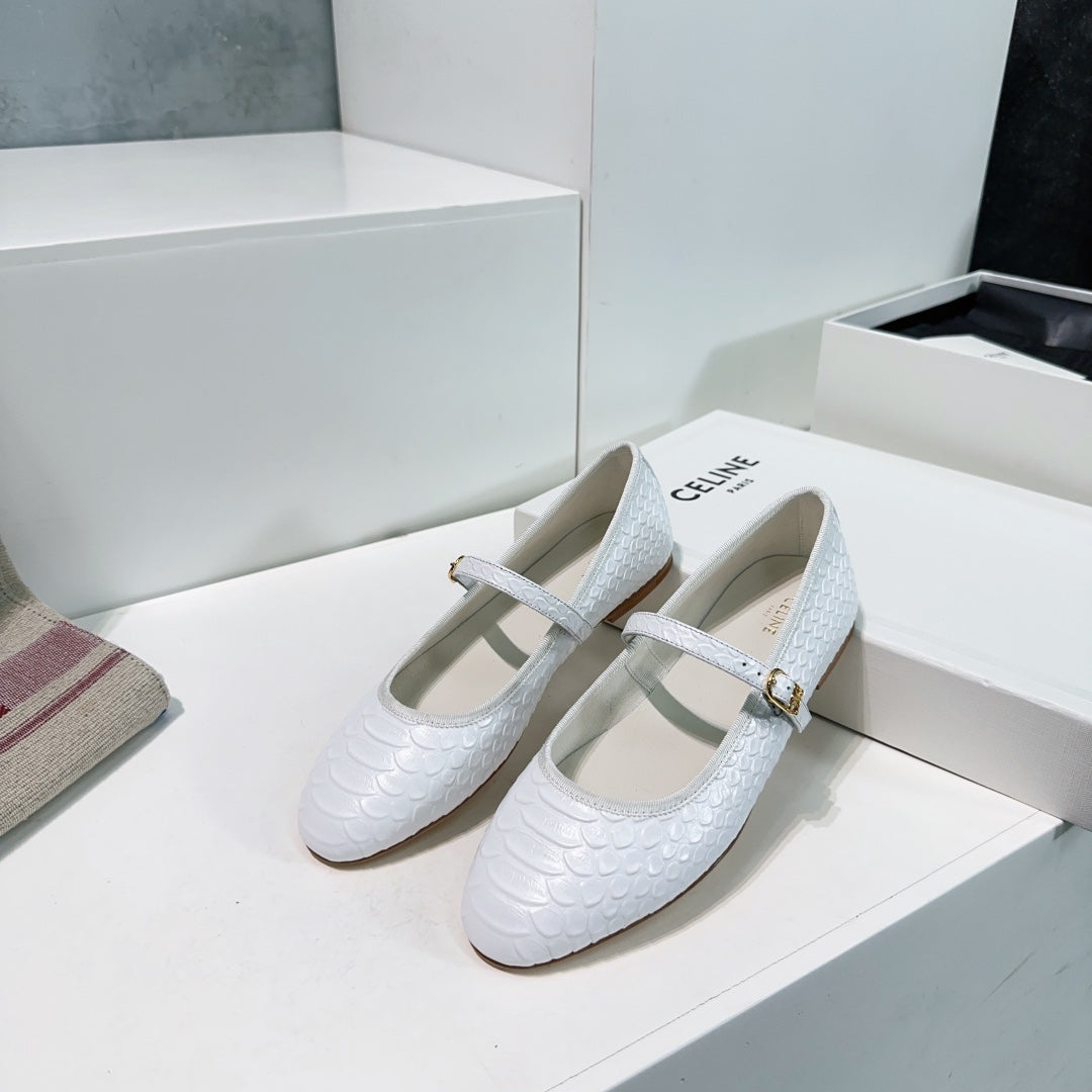 WHITE PYTHON PRINT LEATHER BALLET FLATS