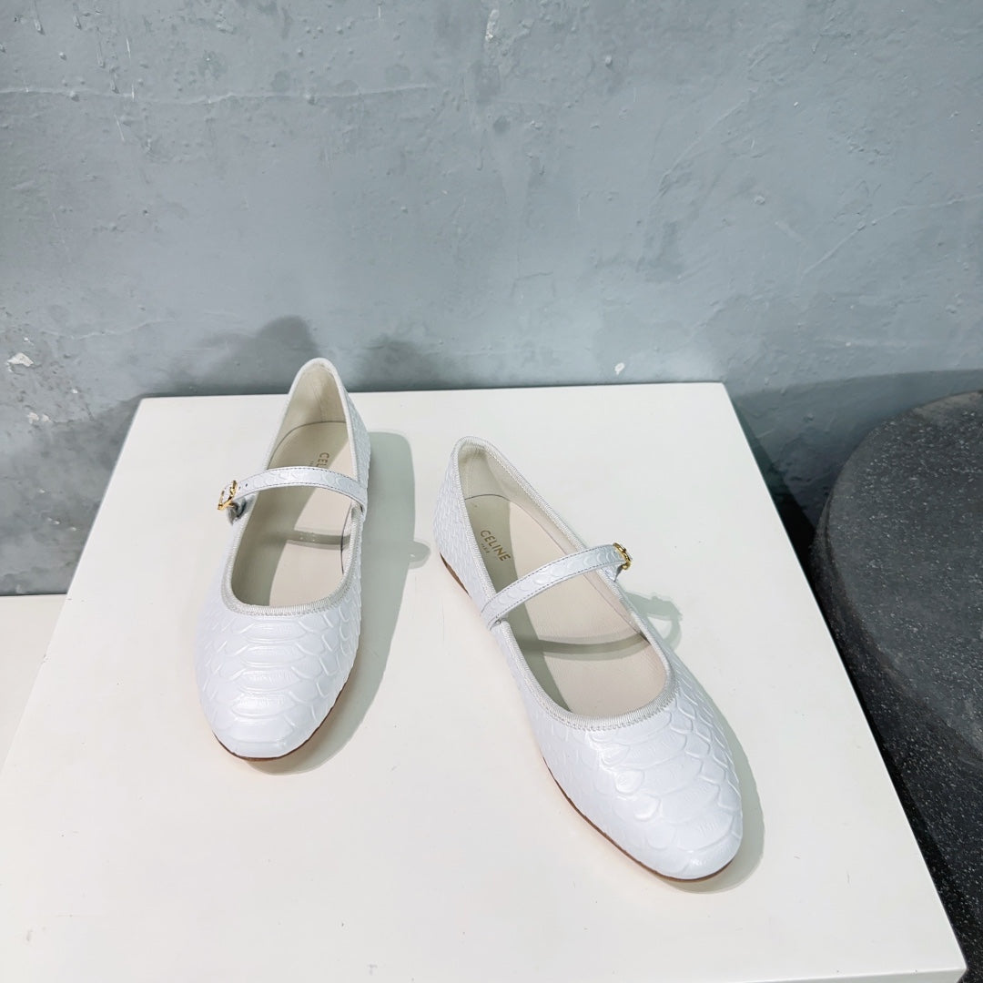 WHITE PYTHON PRINT LEATHER BALLET FLATS