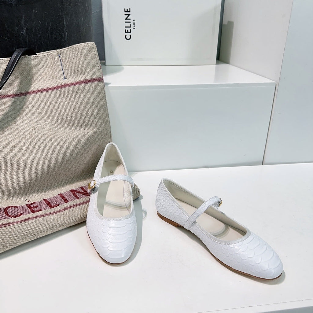 WHITE PYTHON PRINT LEATHER BALLET FLATS