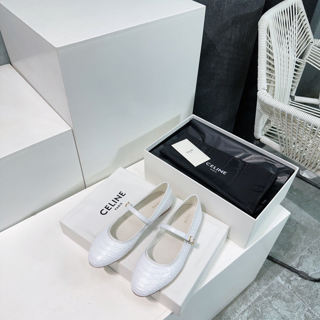 WHITE PYTHON PRINT LEATHER BALLET FLATS