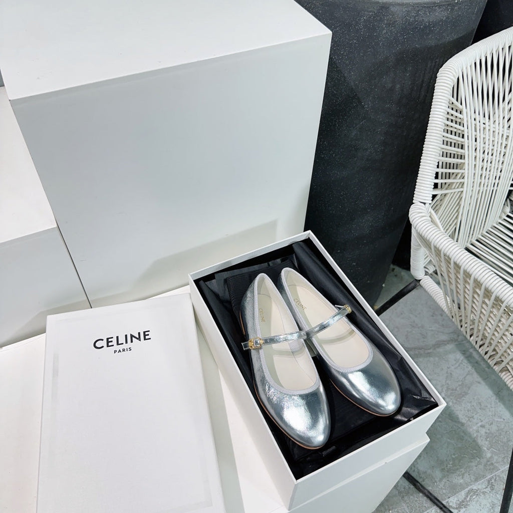 MARRY JANE FLAT IN SILVER CALFSKIN