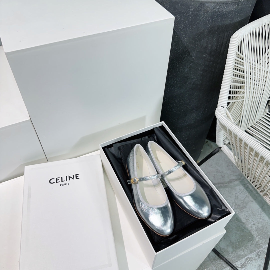 MARRY JANE FLAT IN SILVER CALFSKIN