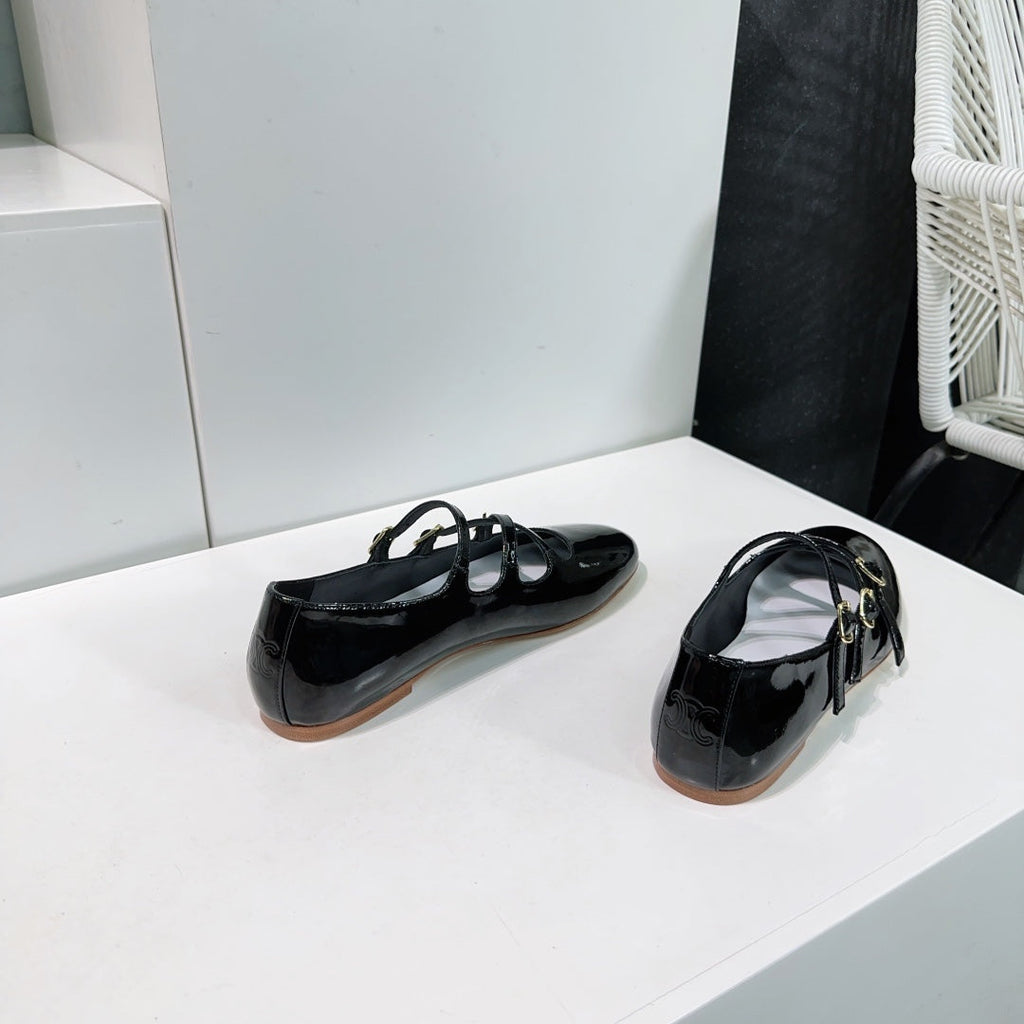 LES BALLERINES CELINE BABIES IN BLACK PATENT CALFSKIN