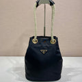 BUCKET BAG 28 IN BLACK RE-NYLON GOLD LOGO