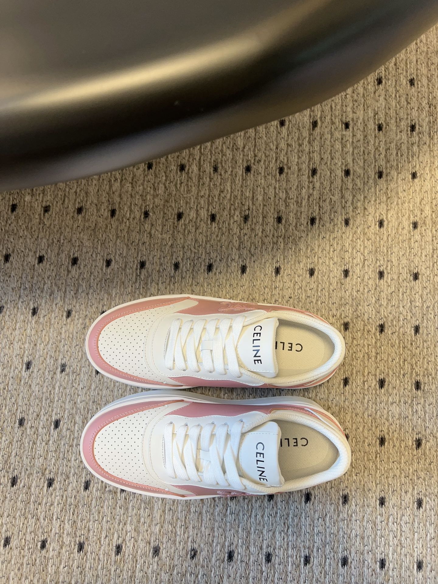 BLOCK SNEAKER WITH TRIOMPHE IN WHITE MIX BABY PINK CALFSKIN