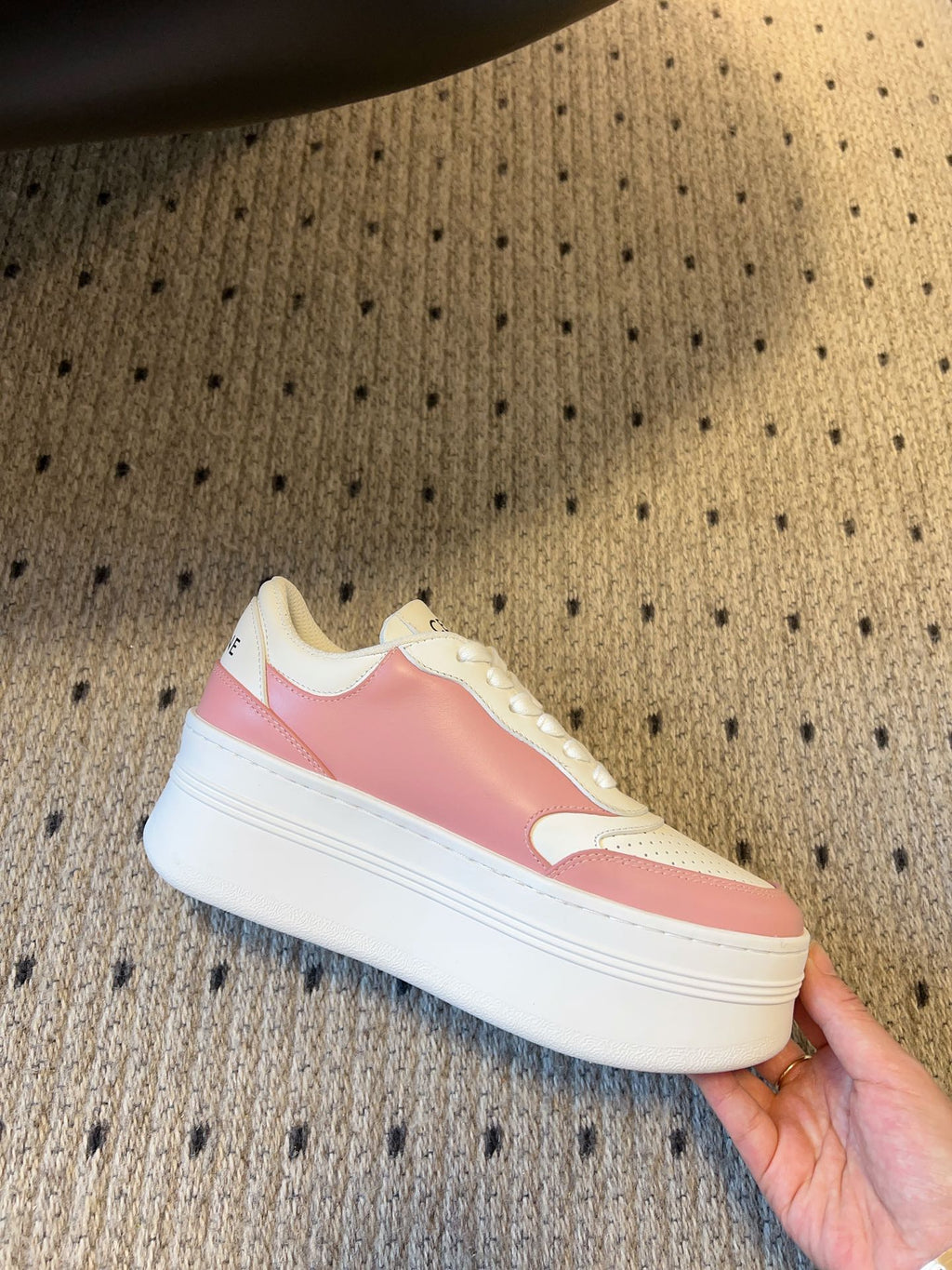 BLOCK SNEAKER WITH TRIOMPHE IN WHITE MIX BABY PINK CALFSKIN