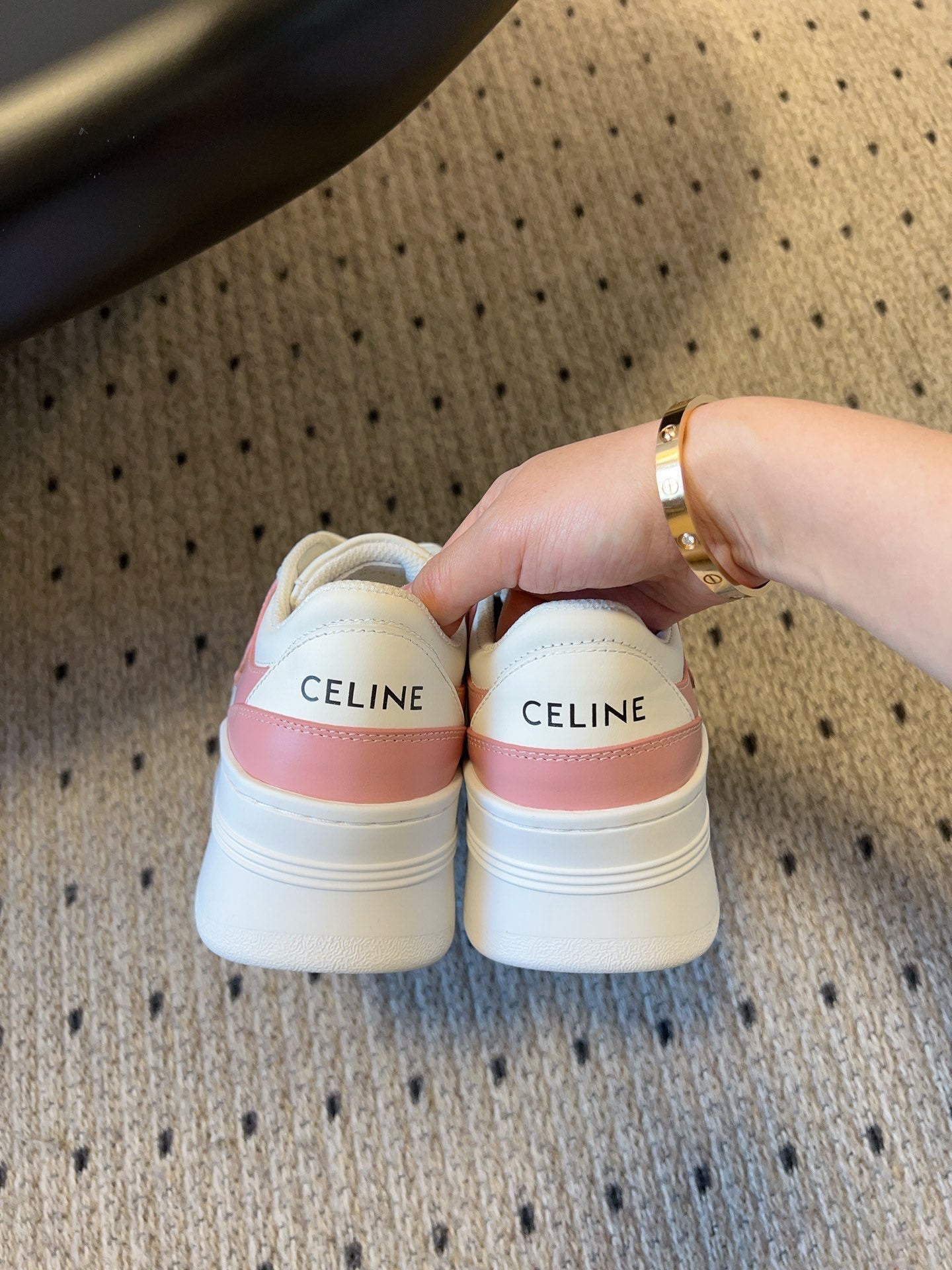BLOCK SNEAKER WITH TRIOMPHE IN WHITE MIX BABY PINK CALFSKIN